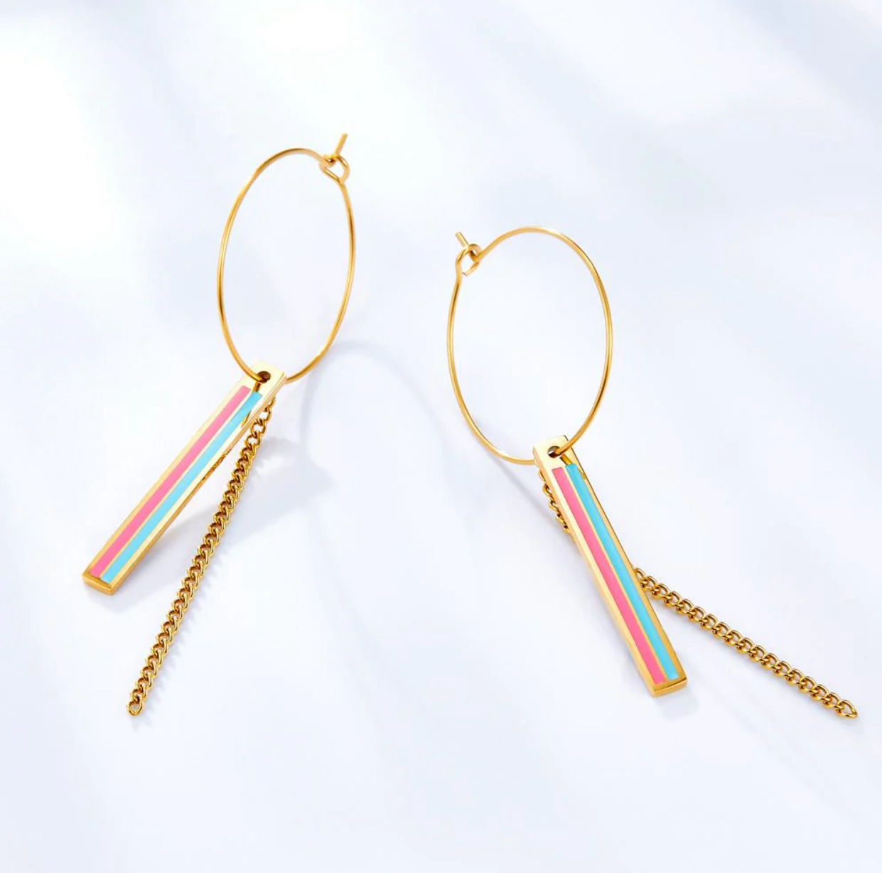 E3 Colourful Stick and chain detail Earrings