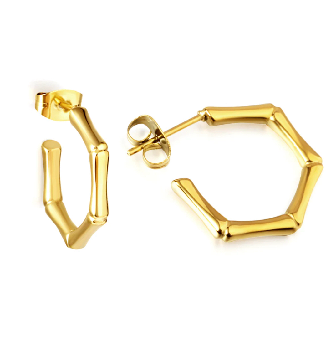 EH17 Hex Gold Hoop Earrings