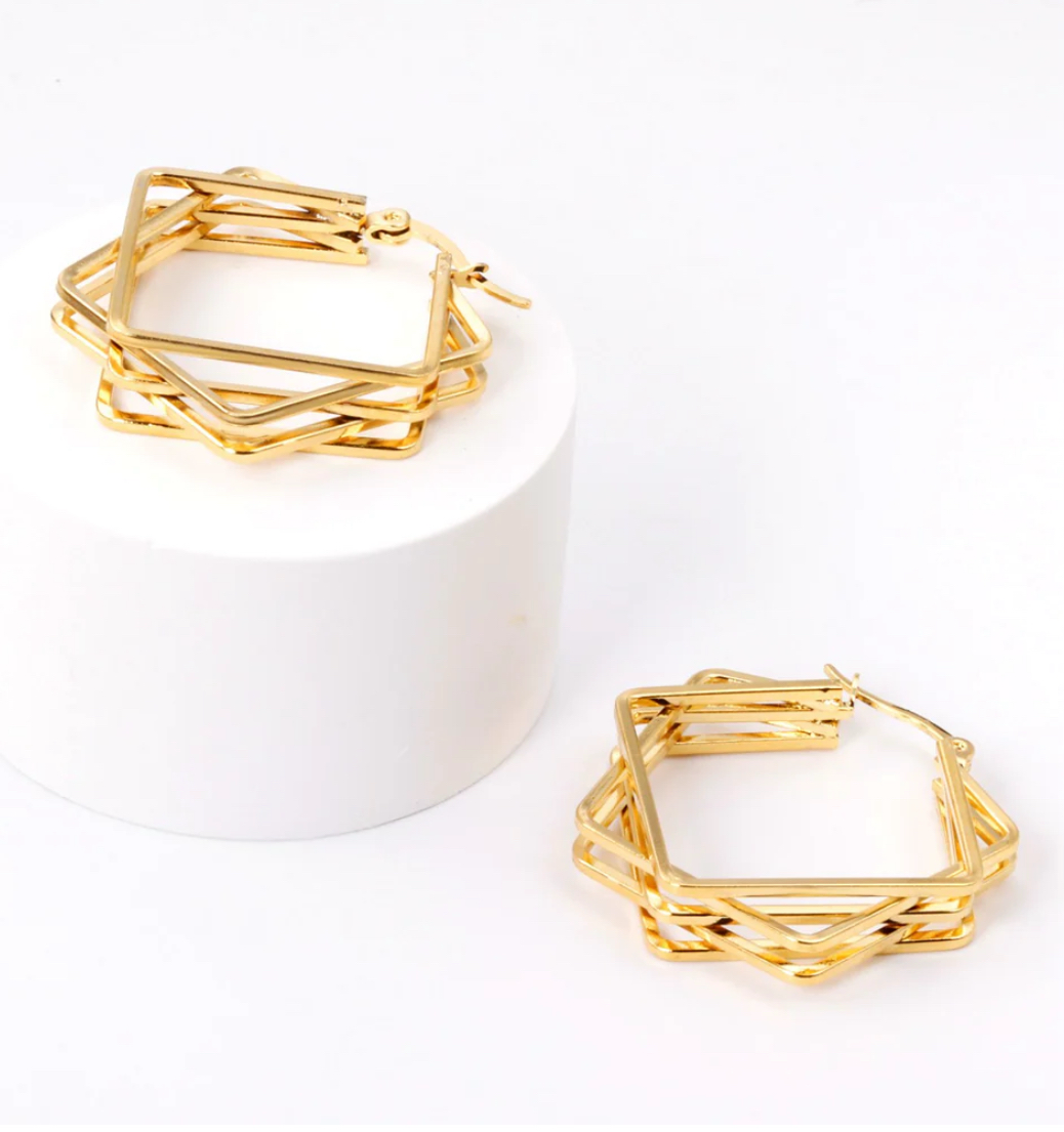 EH19 Multi square gold hoop earrings