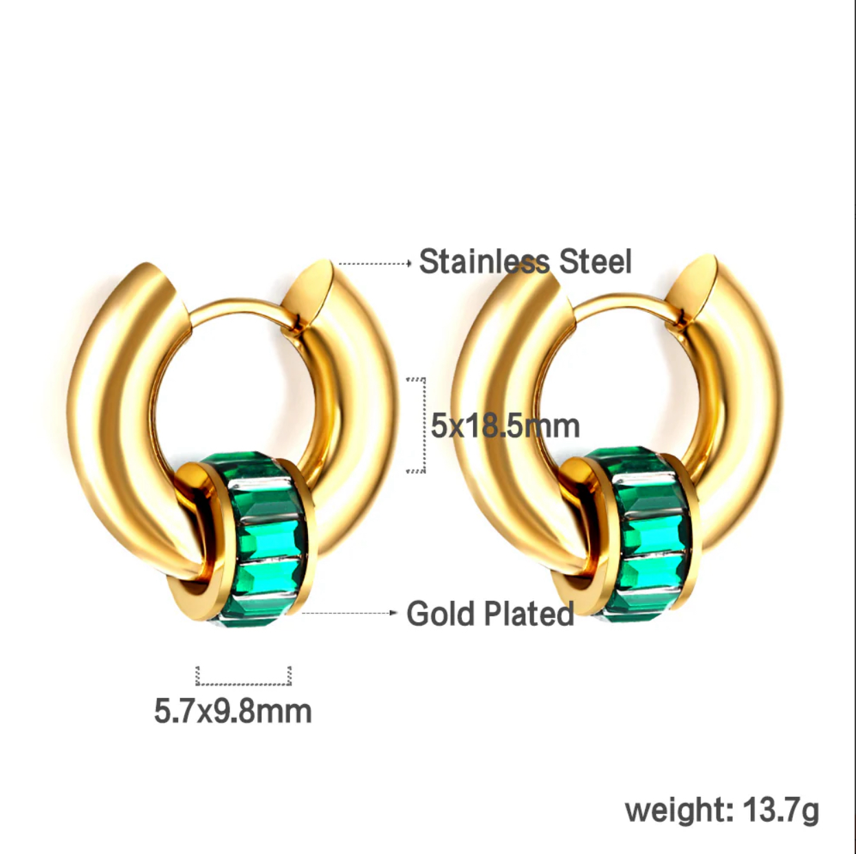 EH25 Green hoop with green baguette hoop detail