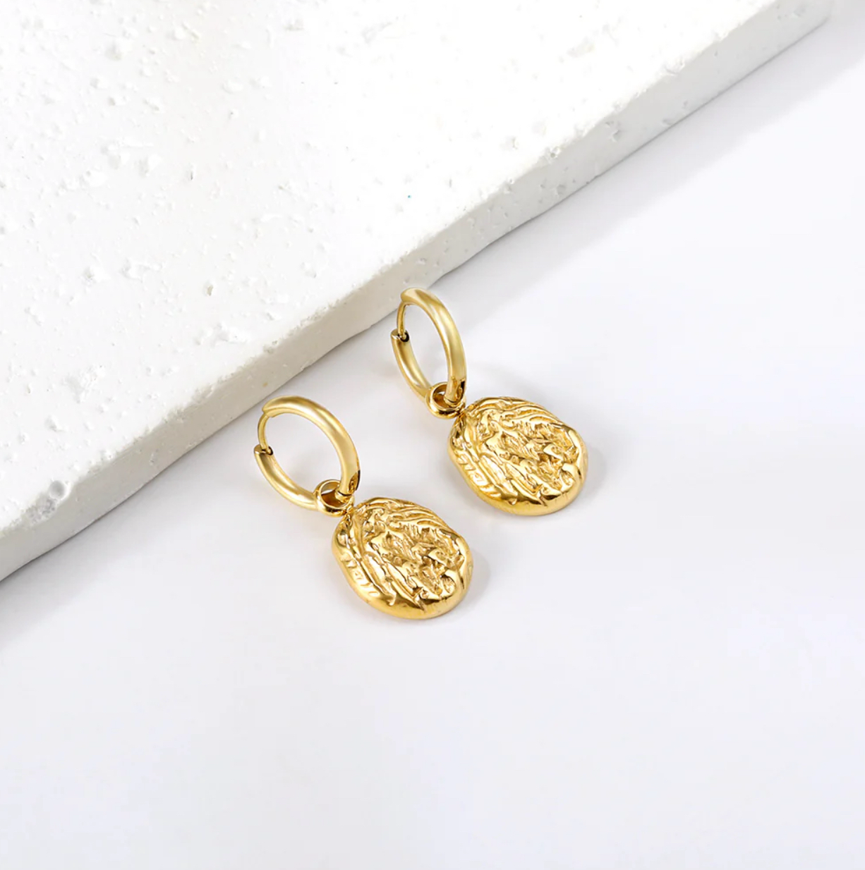 EH30 Gold textured disc hoop earrings