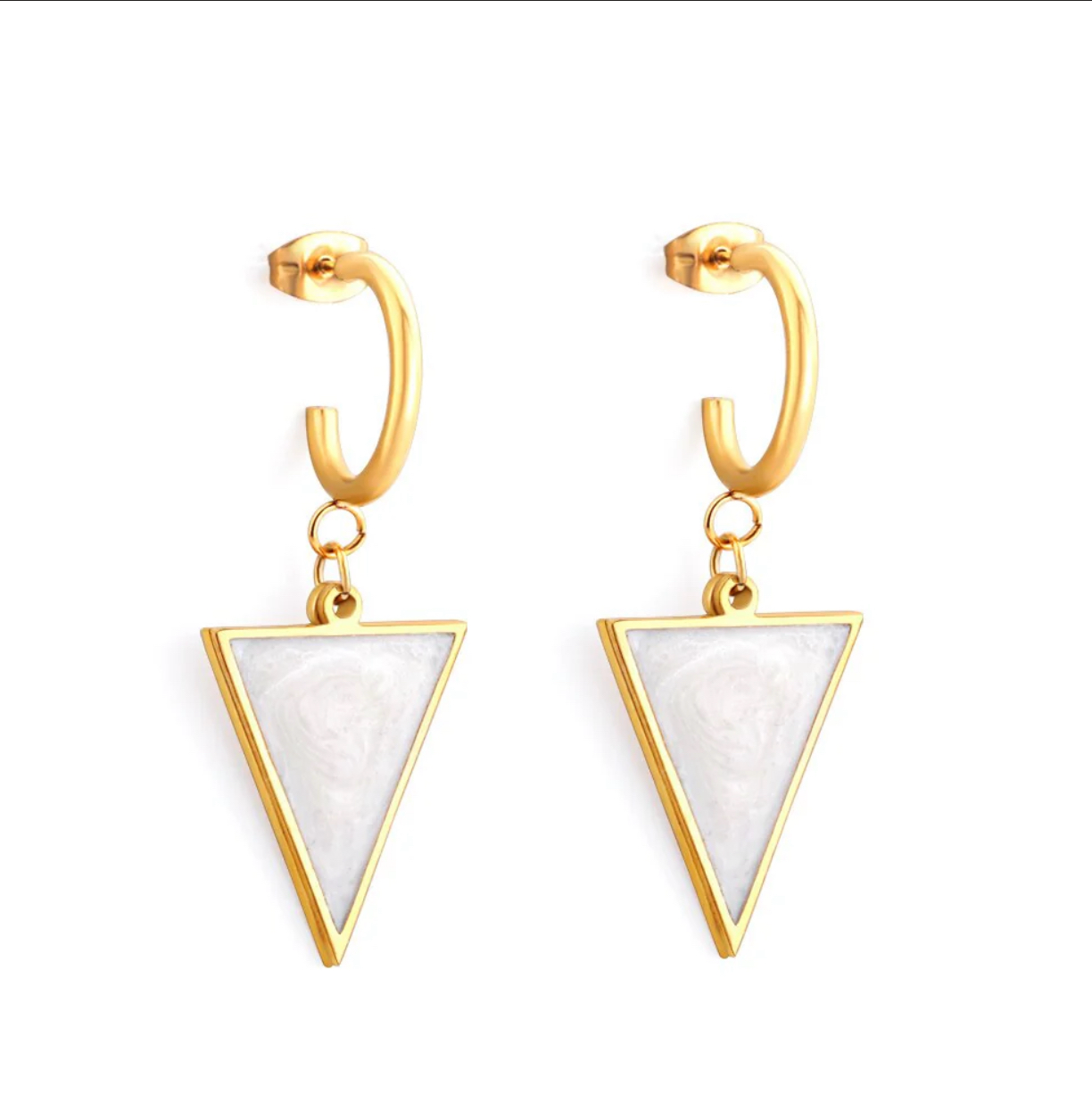 EH33 Triangle white dangle earrings