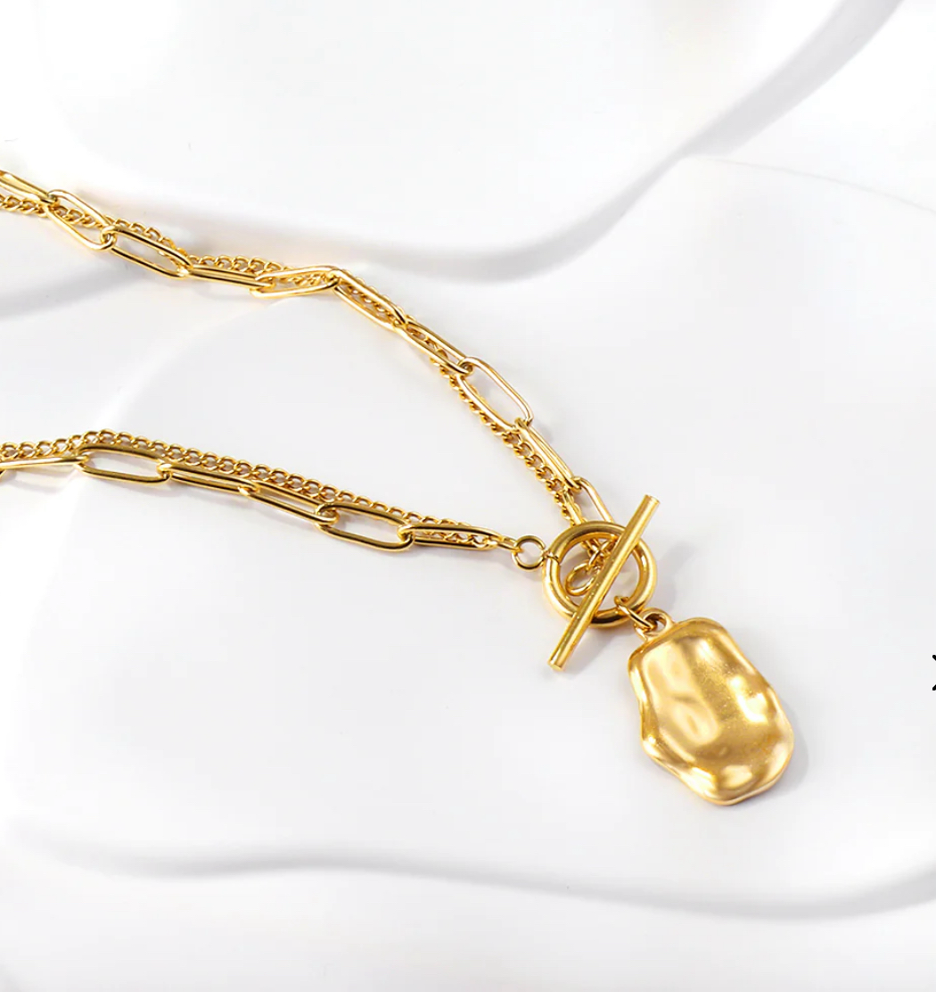 N11 Gold Chain Necklace with melted disc