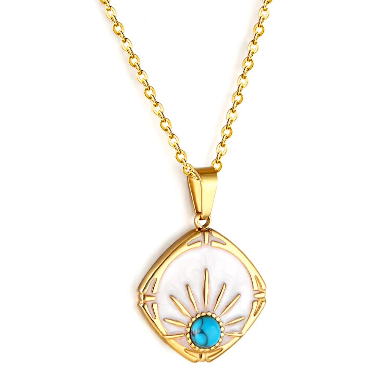 NP9 Turquoise sunburst pendant and chain necklace