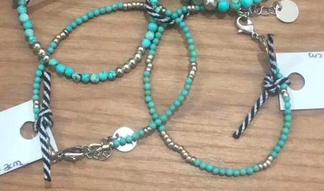 BBTLS2 Turq beaded braceletnwith silver accent beads - 2mm