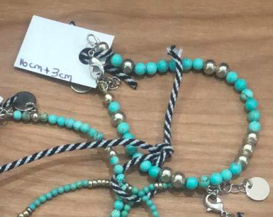 BBTLS4 Turq beaded bracelets with silver accent beads
