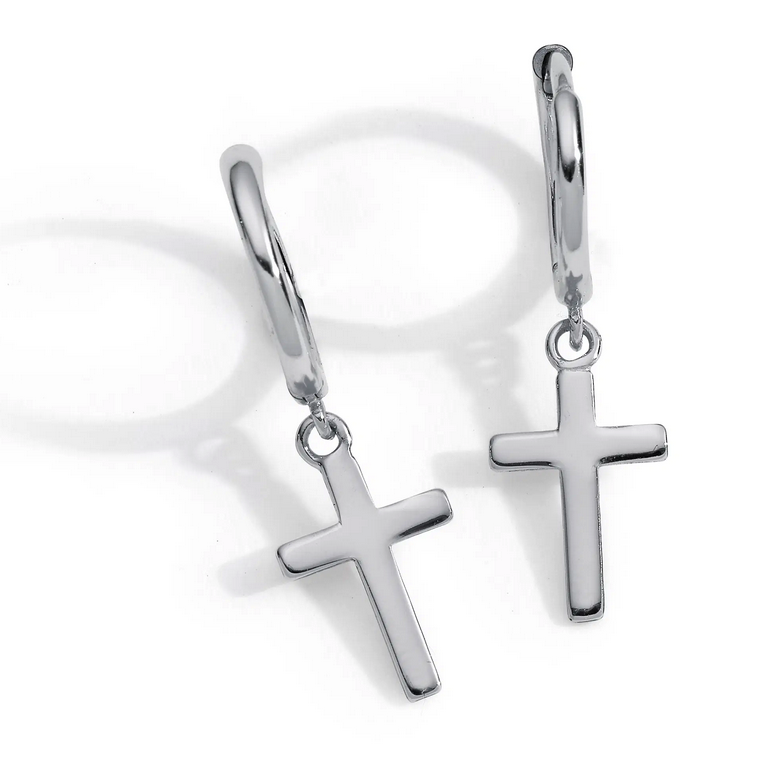 Sterling Silver 11mm Huggie with cross pendant