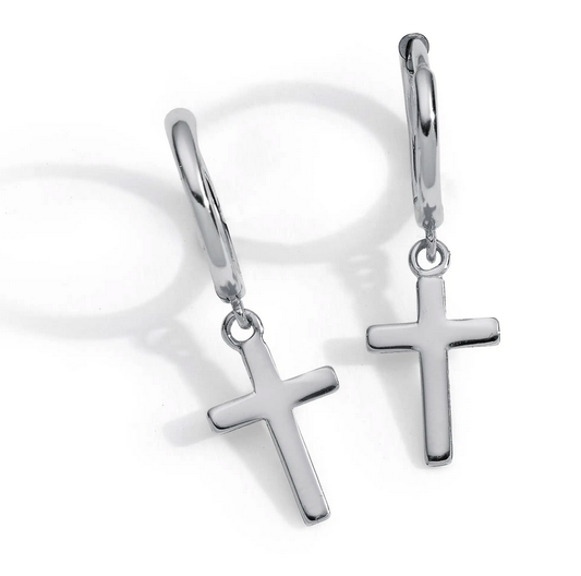 Sterling Silver 11mm Huggie with cross pendant