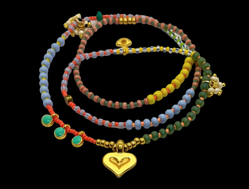 Loopstring pearl & heart necklace