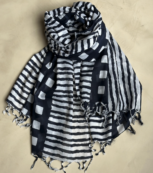 STRIPE MATRIX COTTON VOILE SCARF