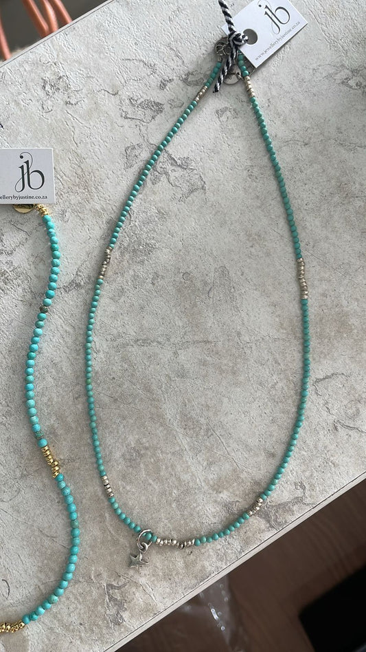 NBTS2STAR Turq beaded necklace with silver star