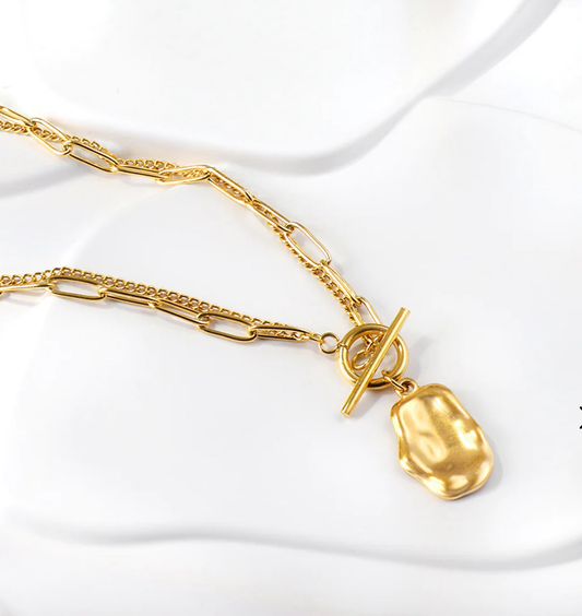 N11 Gold Chain Necklace with melted disc