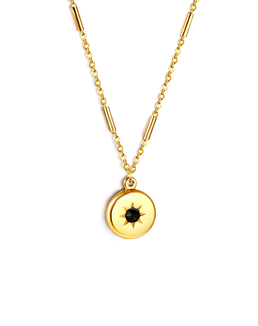 NP3 Gold Necklace with disc with black star