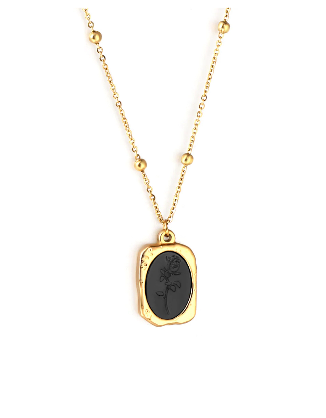 NP4 Gold Necklace with black disc detail