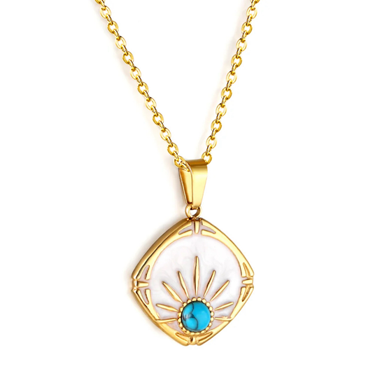 NP9 Turquoise sunburst pendant and chain necklace