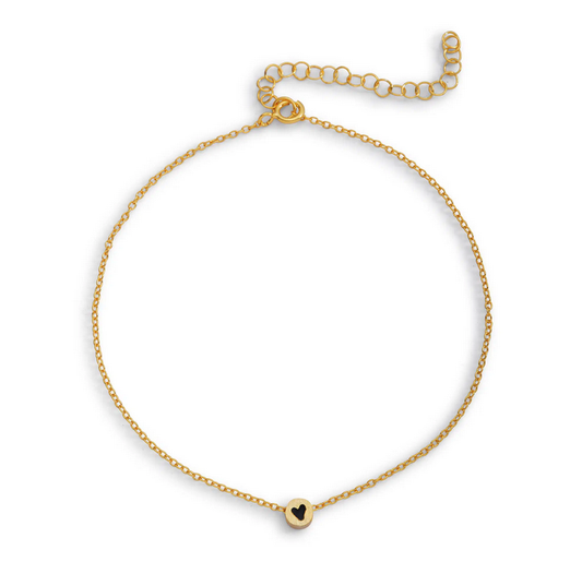 Gold plated SS bracelet with black heart