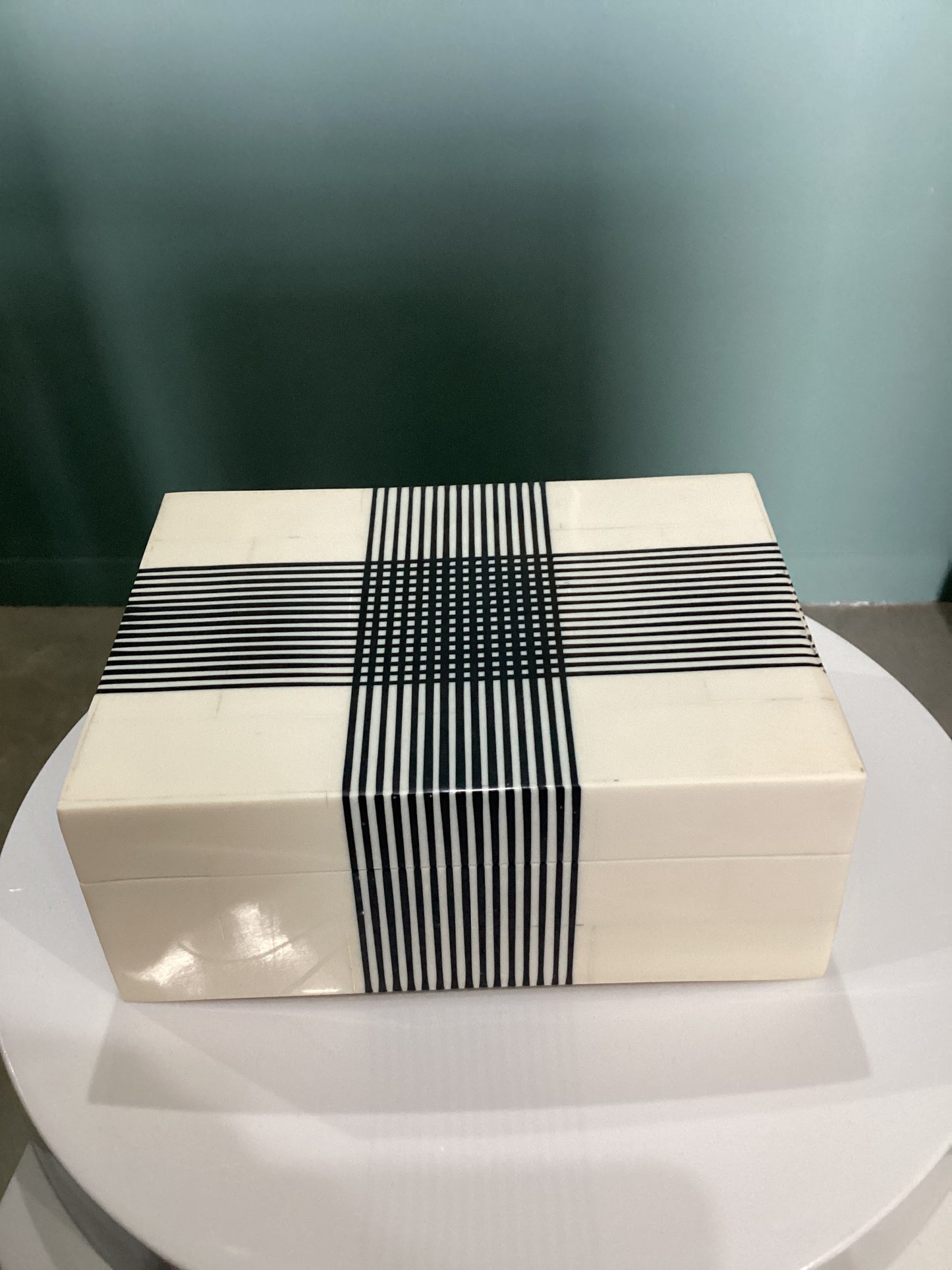 Box Small White with Black Stripes